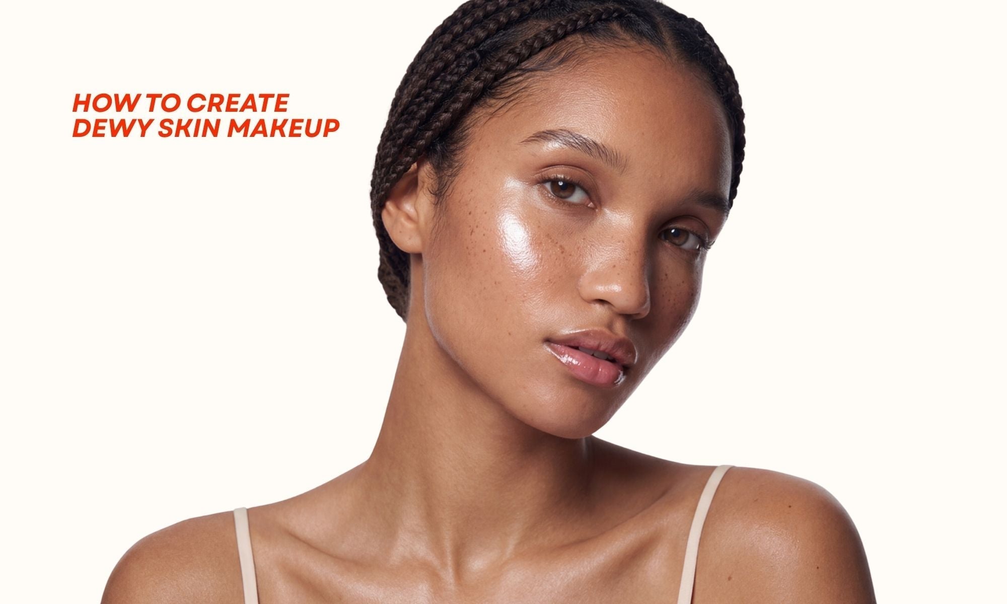 Dewy skin makeup look with radiant cream blush illuminator and glossy lips by Ace Beauté