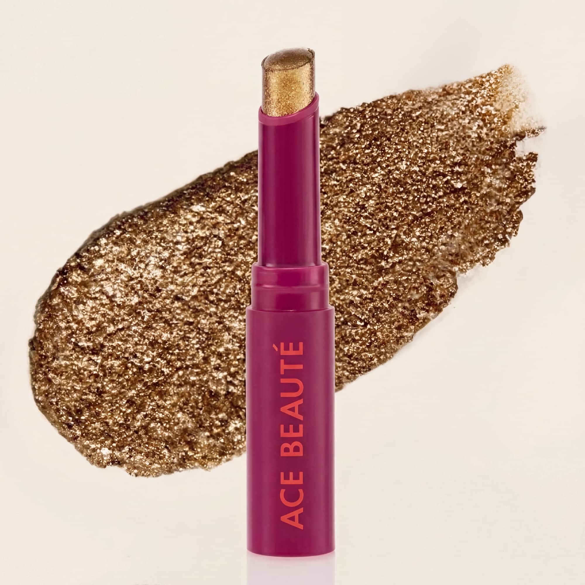 Flash Back gold shimmer eyeshadow swatch with sparkling pigment
