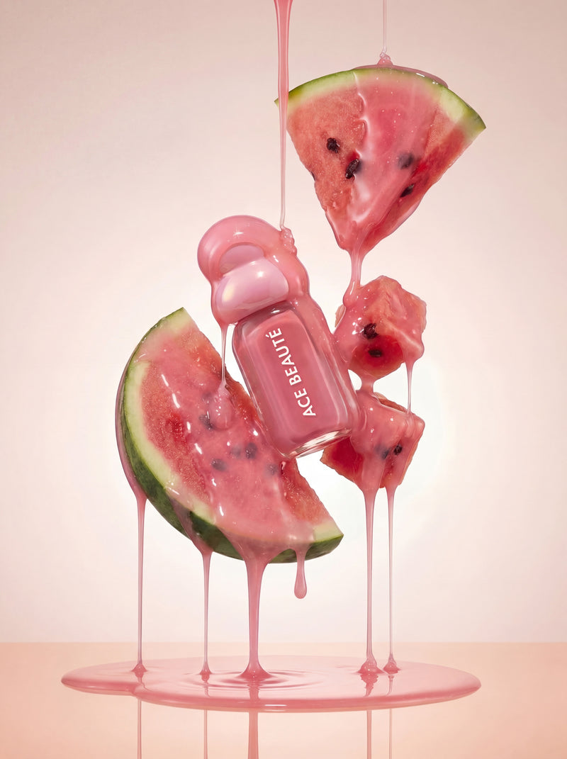Petal bloom Lipgloss dripping on juicy watermelon